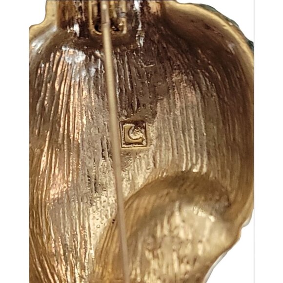 LC Liz Claiborne Teal, Robins Egg Enamel Seashell Blue Rhinestone Brooch, M732 - Picture 5 of 9